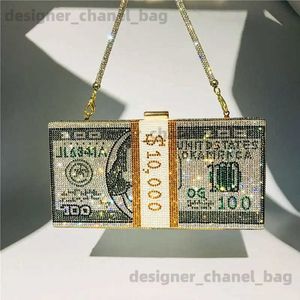 Bolsos de hombro Moda creativa Nuevo dinero Embrague Monedero de diamantes de imitación 10000 dólares Pila Bolsas de efectivo Bolsos de noche Hombro Boda Cena Bolsa T240123