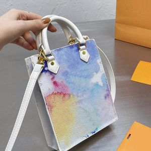 Sacs à bandoulière Cross Body Bag Mini Shopping Purse Fashion Patchwork Color Halo Dye Gold Hardware Open Grain Genuine Leather Clutch Wallets 86622