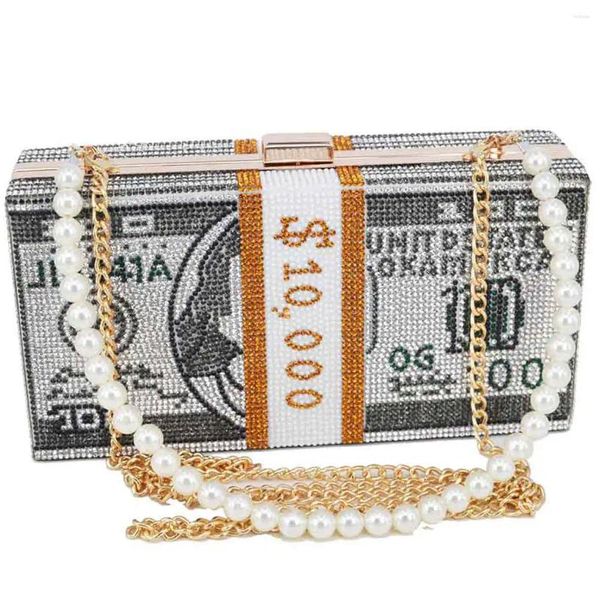 Bolsos de hombro embragues de caja de cristal Pink Dollar Money Designer Party Party For Ladies Chain Crossbody Women Banque Tarde