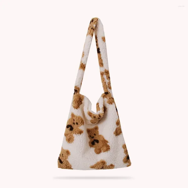 Bolsos de hombro con estampado de oso bonito, bolso con asa superior, bolso de mano de felpa a la moda para mujer, compras exquisitas