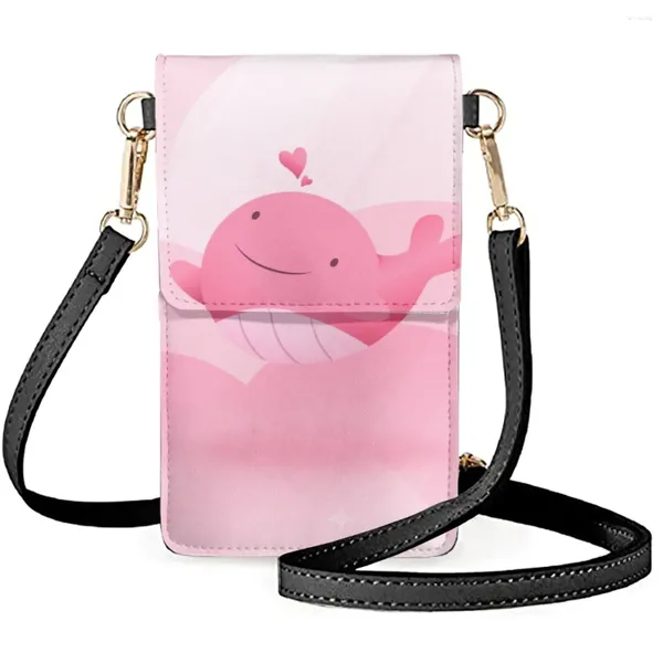 Bolsas de hombro Lindo Delfín Bolsillos impresos para adolescentes Kawaii Animal Casual Portátil Bolsas largas de color rosa Tendencia Durable Colocado Dinero Teléfono celular