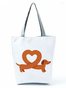 Sacs à bandouliers Migne Sausage Dog Imprimé Carton de sac à main Eco réutilisable Sac à provisions haute capacité Animal Femmes extérieures Tote Tote Custom