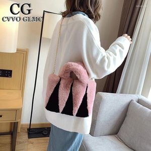 Sacs à bandouliers CVVO GLMC HIVER FURT FUR FURS HABAG et Chaîne de sac à main Crossbody for Women Fashion Warm Sac Hand