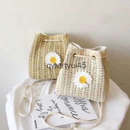 Bolsos de hombro Daisy Flower Straw Bucket Bag Mujeres Verano Beac Mes Soulder Crossbody Andbags Fasion Casual Pequeño Cordón Tejido TotesH24218