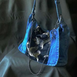 Schoudertassen Denim 2023 Aziatische cultuur Afdrukken Vrije tijd en dames crossbodytas Moviestylishhandbagsstore