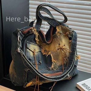 Schoudertassen van denimstof Luxe designer handtas en portemonnee in vintage noodlijdende messenger met grote capaciteit