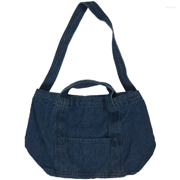 Bolsos de hombro Bolso holgado de mezclilla Bolso informal de tela vaquera Ocio Estilo coreano Moda Mensajero japonés Asa superior Azul marino