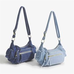 Sacs à bandoulière Denim polyvalent sacs à main de créateur sac fourre-tout bleu multi-poches bandoulière femmes bagages 240311