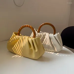 Bolsos de hombro bolso de diseñador mango de madera bolso de nube plisado 2024 carteras y bolsos mini para mujeres cruzbody