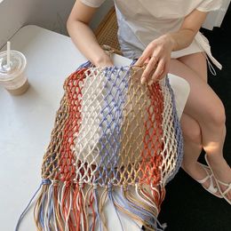 Schoudertassen ontwerper gevlochten haak nettas vrouwen casual geweven zomerreizen strand emmer tas handtas handtas