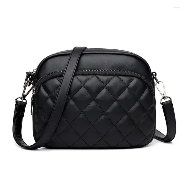 Sacs à bandoulière diamant treillis femmes sac en cuir Pu double fermeture éclair mode sac à main sacs à main grande capacité téléphone sacoche pour dames