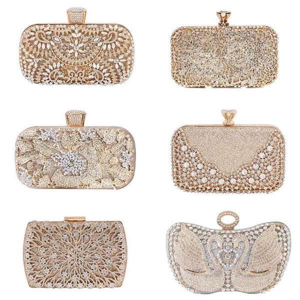 Bolsas de hombro Diamond Wedding Clutch Monedero de lujo Mujeres Bolso Diseño Fiesta Flor Hollow Out Patrón Ladies Evening Night 230426