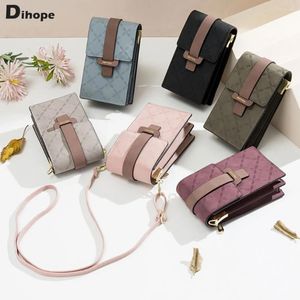 Bolsos de hombro Dihope a cuadros Impresión Mujer Mujer Crossbody Pequeño para teléfono móvil Mini PU Bolso de cuero chicas