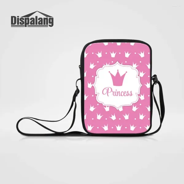 Bolsas de hombro Dispalang moda cremallera bolsa para niña princesa corona rosa patrón pequeño crossbody mini mensajero mujeres