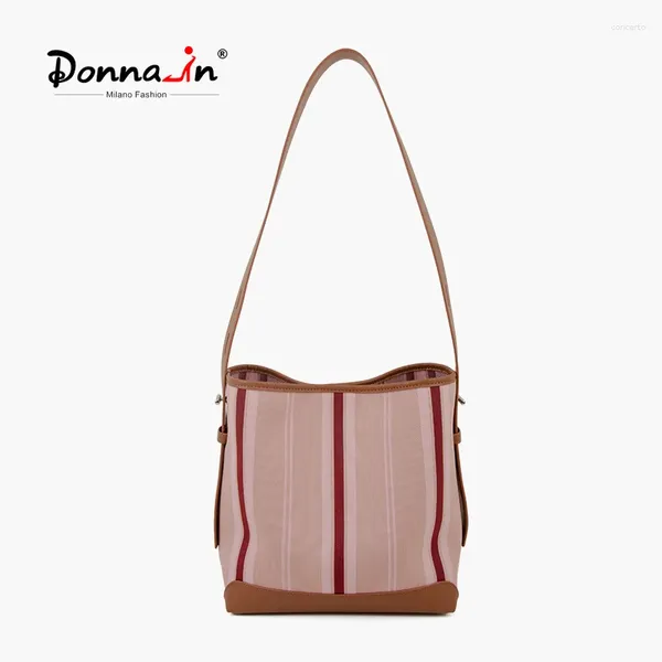 Bolsos de hombro Donna-in 2024 Bolso cruzado con forma de cubo para mujer, bolso de lona de verano para mujer, bolso de mano sencillo a la moda para ir al trabajo