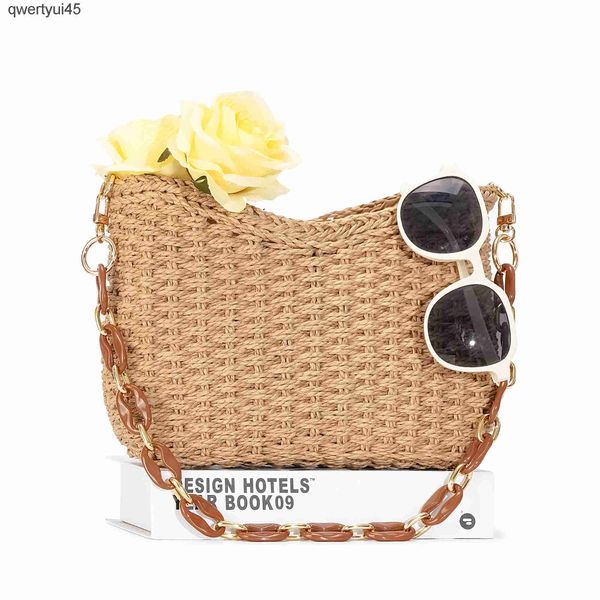 Bolsos de hombro Erald pequeño bolso cruzado de paja andmade para mujer verano Cic tejido andbag Soulder monedero con correa de guitarra CainH24220