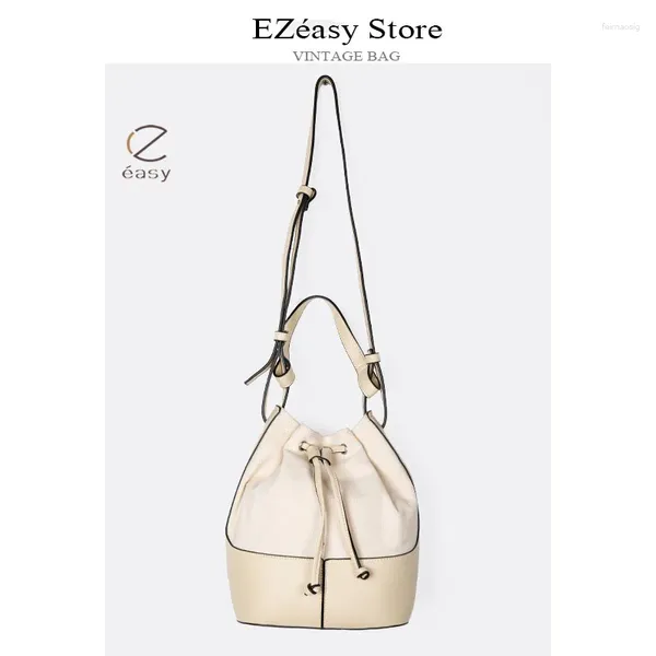 Bolsos de hombro EZeasy Light Luxury Niche Designer para mujeres empalmado cordón lienzo cubo bolsa de moda crossbody