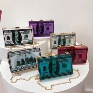Sacs à bandouliers Fashion Boîte en acrylique Sac 100 dollars Chaînes Crossbody Pile de sac à main Dîner de mariage pour les cadeaux pour femmes