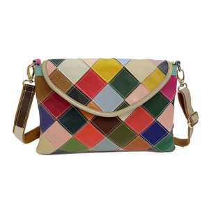 Schoudertassen Mode Tas Witte kraag Woon-werkverkeer vrouwen Kleurrijke Lederen Rhombic Rooster Splicing Enkele Messenger Bag 230619