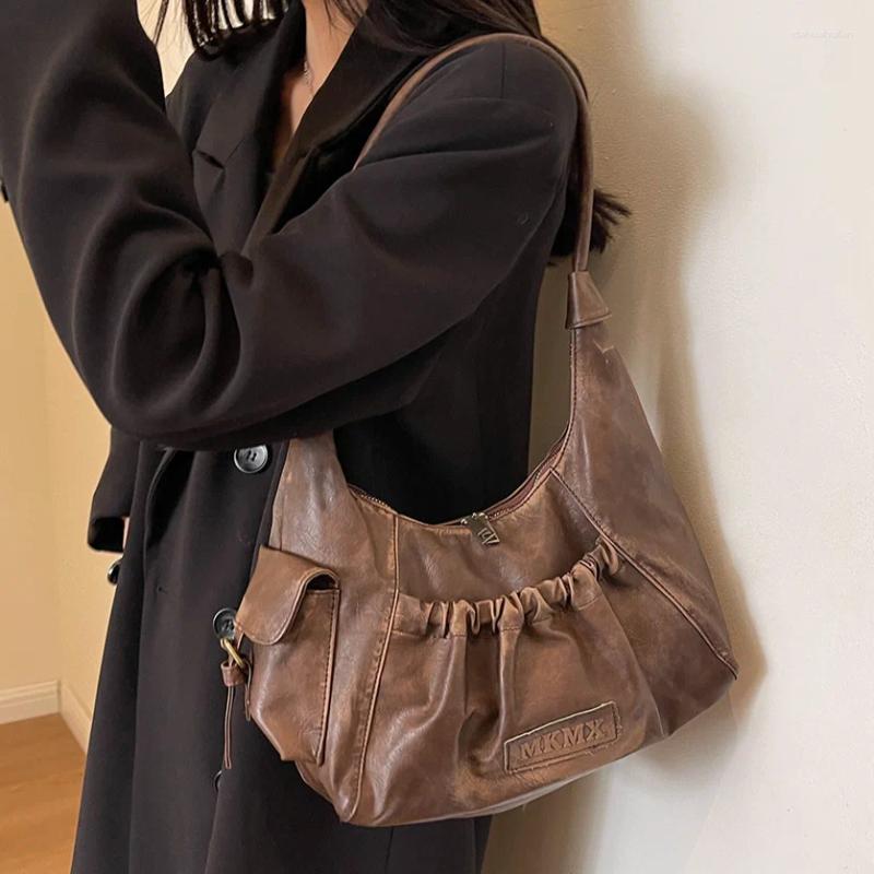 Shoulder Bags Fashion Bag Women Retro PU Leather Underarm High Quality Classic Ladies Tote Handbag Solid Color Simple Armpit