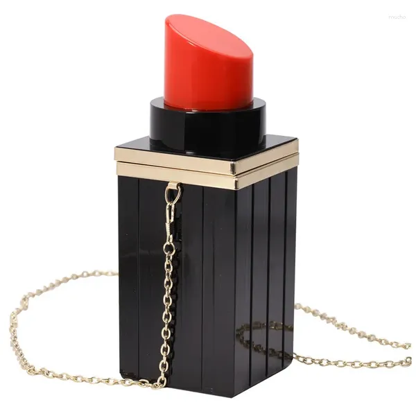 Sacs à bandoulière Mode Noir et Blanc Acrylique Rouge à lèvres Sac Main Soirée Chaîne Mini