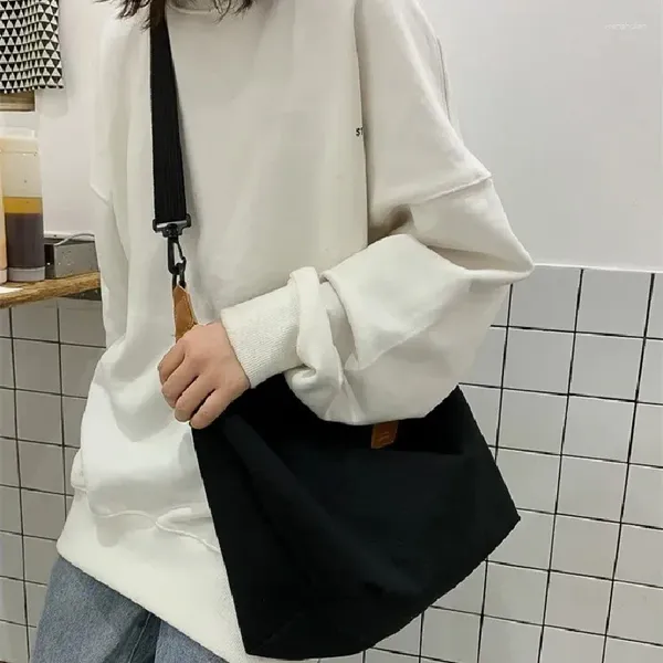 Bolsos de hombro de lona a la moda para mujer, bandolera informal Retro para chicas, bolso de calle de Color sólido para escuela, bolso cruzado para mujer