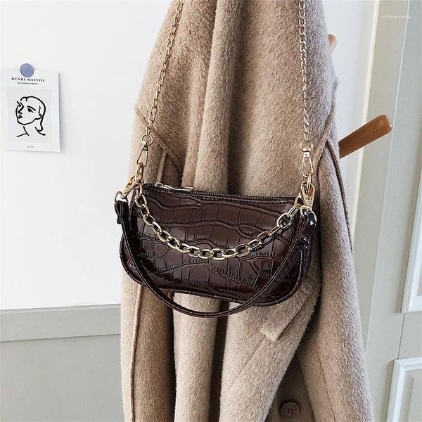 Sacs à bandoulière motif Crocodile Baguette, petit sac en cuir PU pour femmes, chaîne de styliste, sac à main de luxe, fourre-tout de voyage