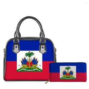 Sacs à bandouliers mode Haiti drapeau imprimé Femmes Femmes en cuir 2pcs Sac à main et sac à main