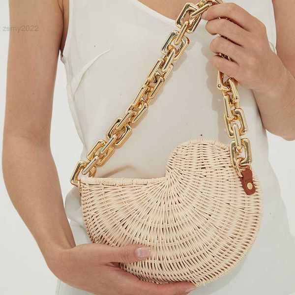 Sacs à bandoulière mode tissé à la main en rotin sacs à main pour femmes luxe chaîne sac à bandoulière marque sacs à main et sac à main été plage sac Boho Shell sac