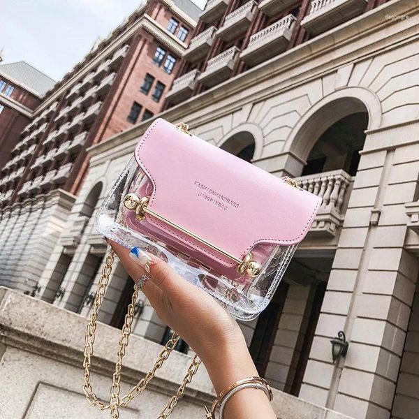 Bolsos de hombro Fashion Messenger Bag Body For Woman Lavly Chain Transparent Side Rosa carteras diseñador Satchels