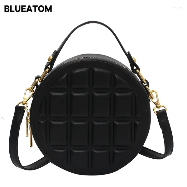 Bolsos de hombro Fashion Small Round Bag 2024 Black Crossbody Stone Patrón de bolsillo de bolsillo Teléfono móvil