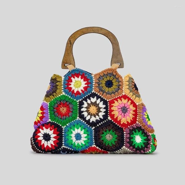 Sacs à bandoulière Fashion Square Crochet Sac Hippie Classique Fleur À La Main Tissage Coloré Boho Chic Fourre-Tout Pour L'hiver