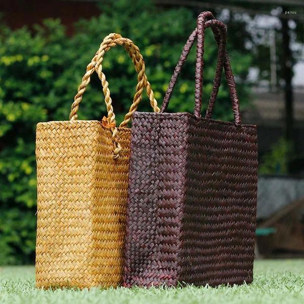 Sacs à bandouliers mode Fashion Summer Femmes Planches Hands Feme Feme Raboucheur Lady Retro Rattan Handmade Tote Sac