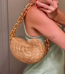 Bolsas de hombro Cadenas gruesas de ratán Mujeres Bolsos de hombro Bolsos de mimbre de mimbre Luxury Summer Str Bag Bali Purse 2023catlin_fashion_bags