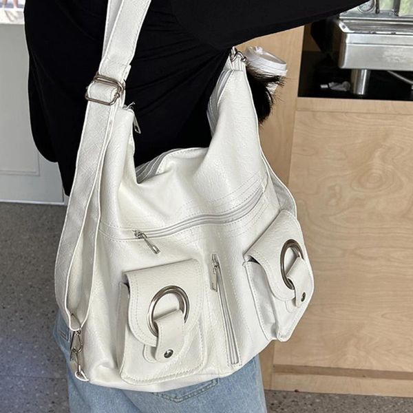 Sacs à bandoulière Mode Vintage en cuir femmes fourre-tout sac à main Y2K grande capacité rétro sac à dos couleur unie sac plusieurs poches sacs à dos