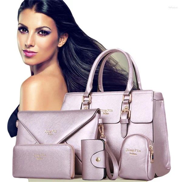 Bolsos de hombro Fashion Women 5 piezas/set de bolso de bolso juego de bolso de mensajero clásico cuero 6 colores damas pu