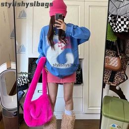 Bolsos de hombro moda mujer Hot Pink Faux Fur bolso de hombro señoras invierno suave mullido Crosssbody monedero peludo bolso de mano para niñas 010423H