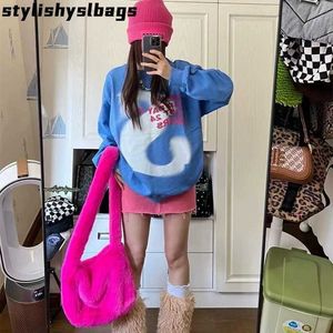 Sacs à bandoulière Mode Femmes Hot Pink Fausse Fourrure Sac À Bandoulière Dames Hiver Doux Fluffy Crosssbody Purse Furry Tote Bag Pour Les Filles 011323H