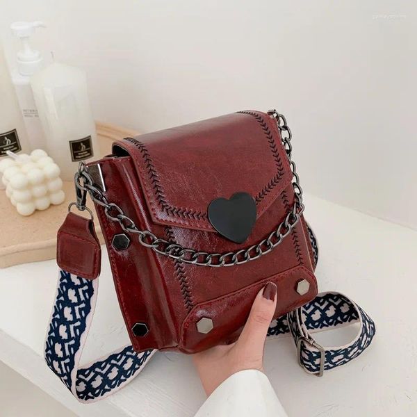 Sacs à bandouliers Fashion Women Messenger Sac Vintage Small 2024 All-Match Wide Strap Square for Party