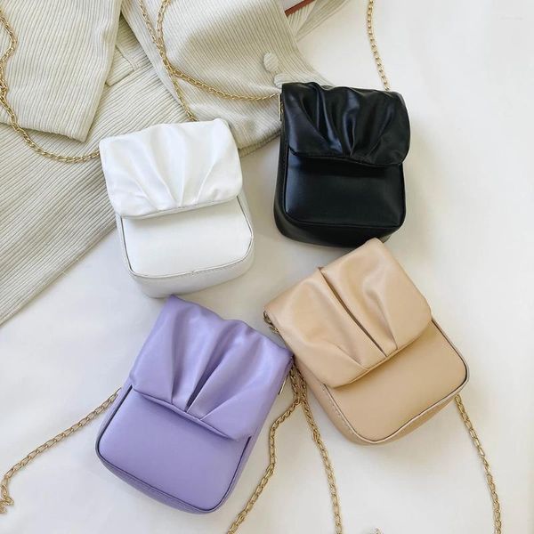 Bolsos de hombro de la moda mujeres plisadas cruzadas pus cuero de cuero sólido bolso mensajero de mensajería casual mini chaqueta bolso de bolsillo