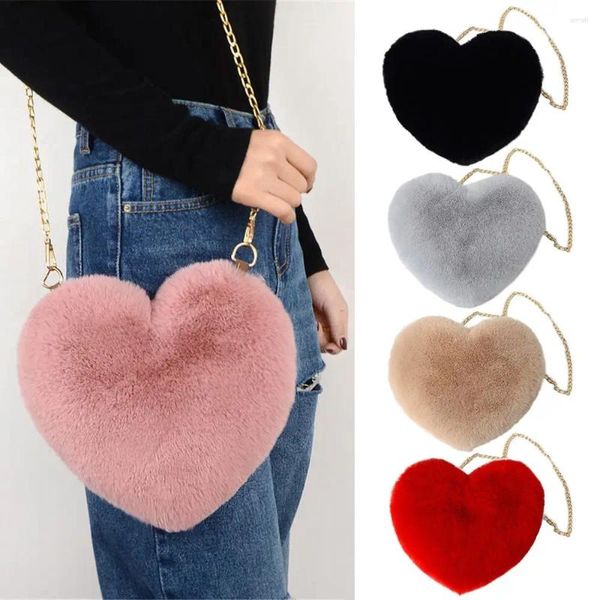 Sacs à bandouliers Fashion Fashion Fluffy Mini Chain Sac Sac de coeur en forme de coeur en fausse fourrure Messager de sac à main