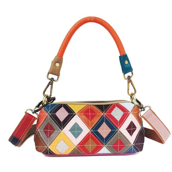 Bolsos de hombro Bolso de mujer de cuero de moda con costuras de cuadrícula de diamantes de colores debajo del bolso cruzado portátil 230619