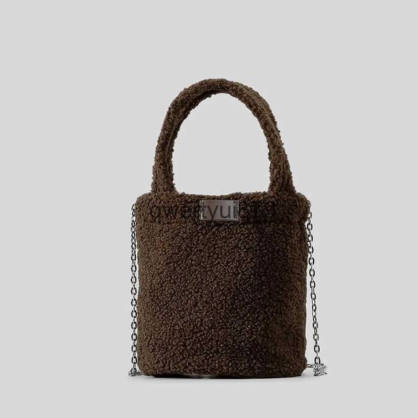 Bolsos de hombro Fasion Lambswool Buckets Bag Piel sintética Mujeres andbags Cains Imation Wool Soulder Crossbody Vintage Small Tote Monederos 2024H2421