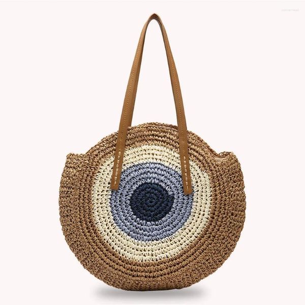 Sacs à bandoulière femme été rond rotin tissé sac femmes paille à la main fermeture éclair messager fourre-tout plage vacances pochette