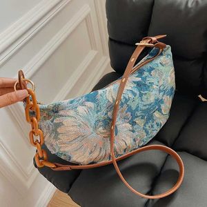 Schoudertassen bloemen patroon voor vrouwen casual ketens hobos designer merk dames handtassen nieuwe crossbody girls sac 230116