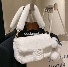 Bolsos de hombro esponjosos de piel sintética de diseñador para mujer, carteras de mano con asa de mano, bolsos de viaje sólidos para otoño e invierno, en barbecho