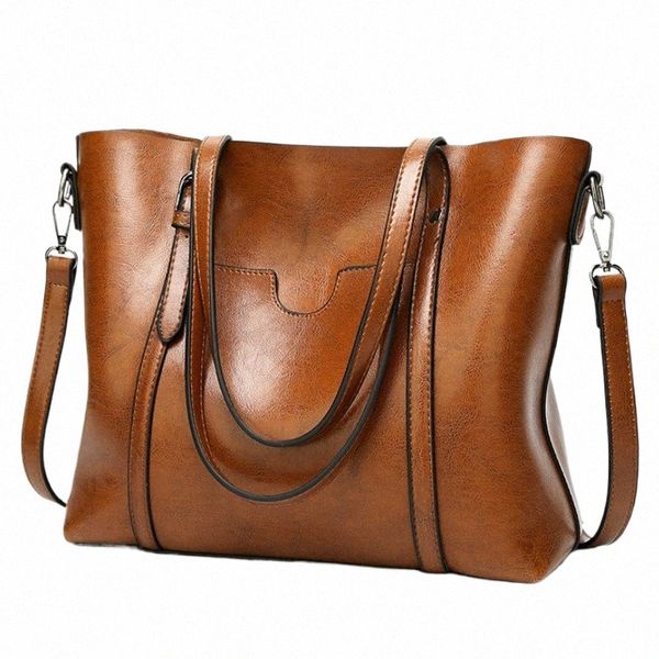 Bolsos de hombro para mujeres Bolso de cuero de cera de aceite Tote Crossbody Bag Vintage Satchels Bolsos de mujer Bolso de diseñador de alta calidad Q2GS #