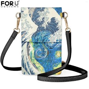 Sacs à bandouliers forudesignens Awesome Wave Japanese Art Phone Phone Pocket for Ladies Fashion Leather Mini Pouche