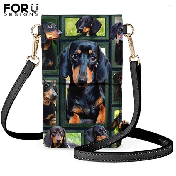 Bolsos de hombro forudesigns lindo dachshund huella de perros pequeños casos de teléfono cruzado de cuero para mujeres