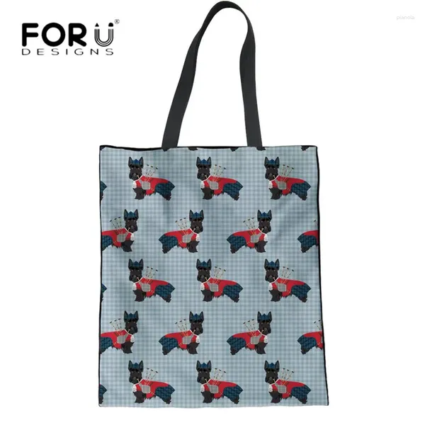 Sacs à bandoulières forudesignens pliants sacs à main réutilisables Scottish Terrier Design Women Linen fourre-tout